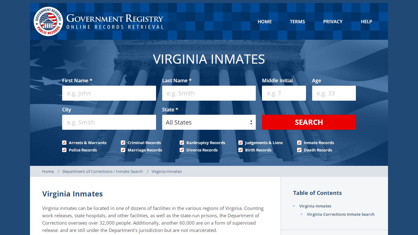 Virginia Inmates | Virginia Inmate List | GovernmentRegistry.org